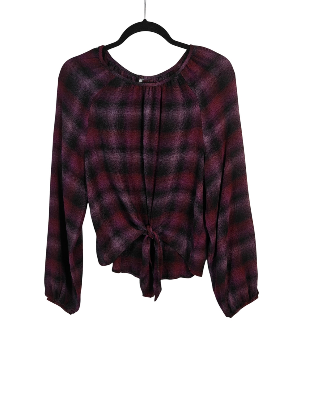 BELLA DAHL Tie-Front Plaid Long-Sleeve Blouse Size Small